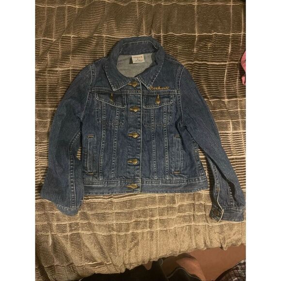 Carhartt girls button down jean jacket sz 6 Heart Metal buttons - Picture 2 of 10